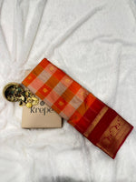 Vintage Kanchi Silk Orange Checks Saree