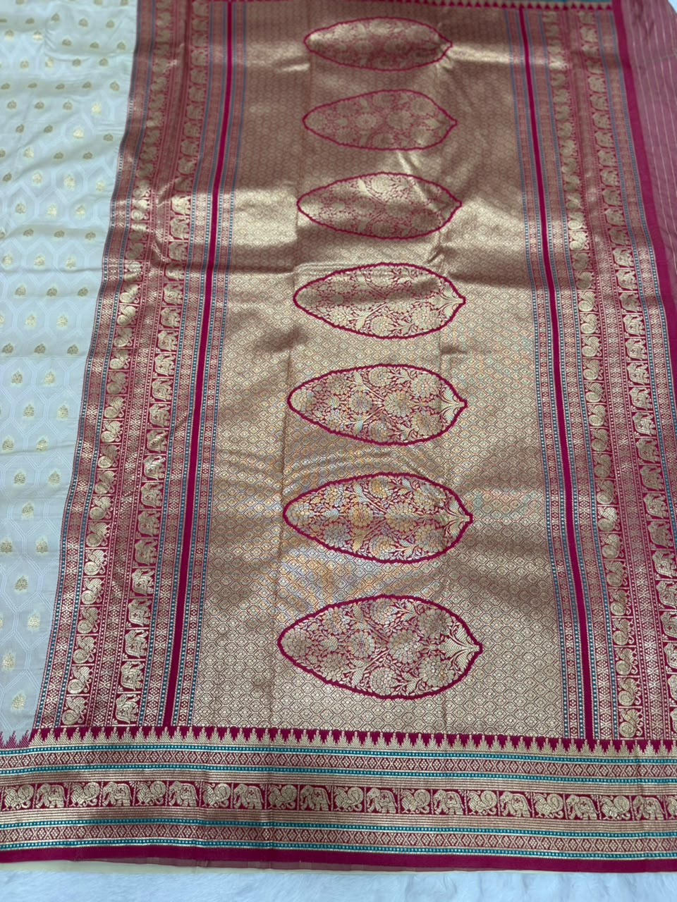 Cream Kanchi Semi Silk Saree ✨