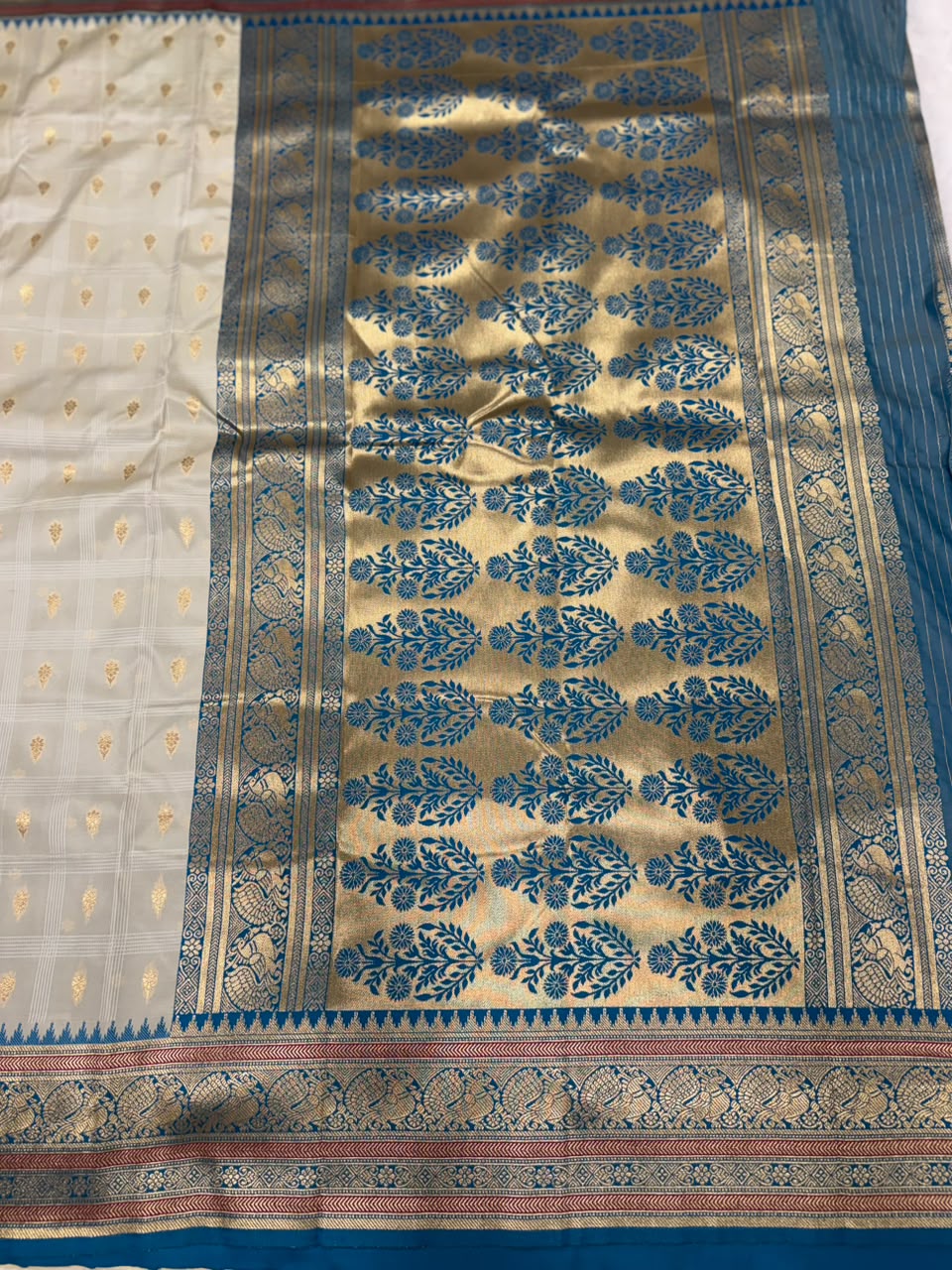 Cream Kanchi Semi Silk Saree ✨
