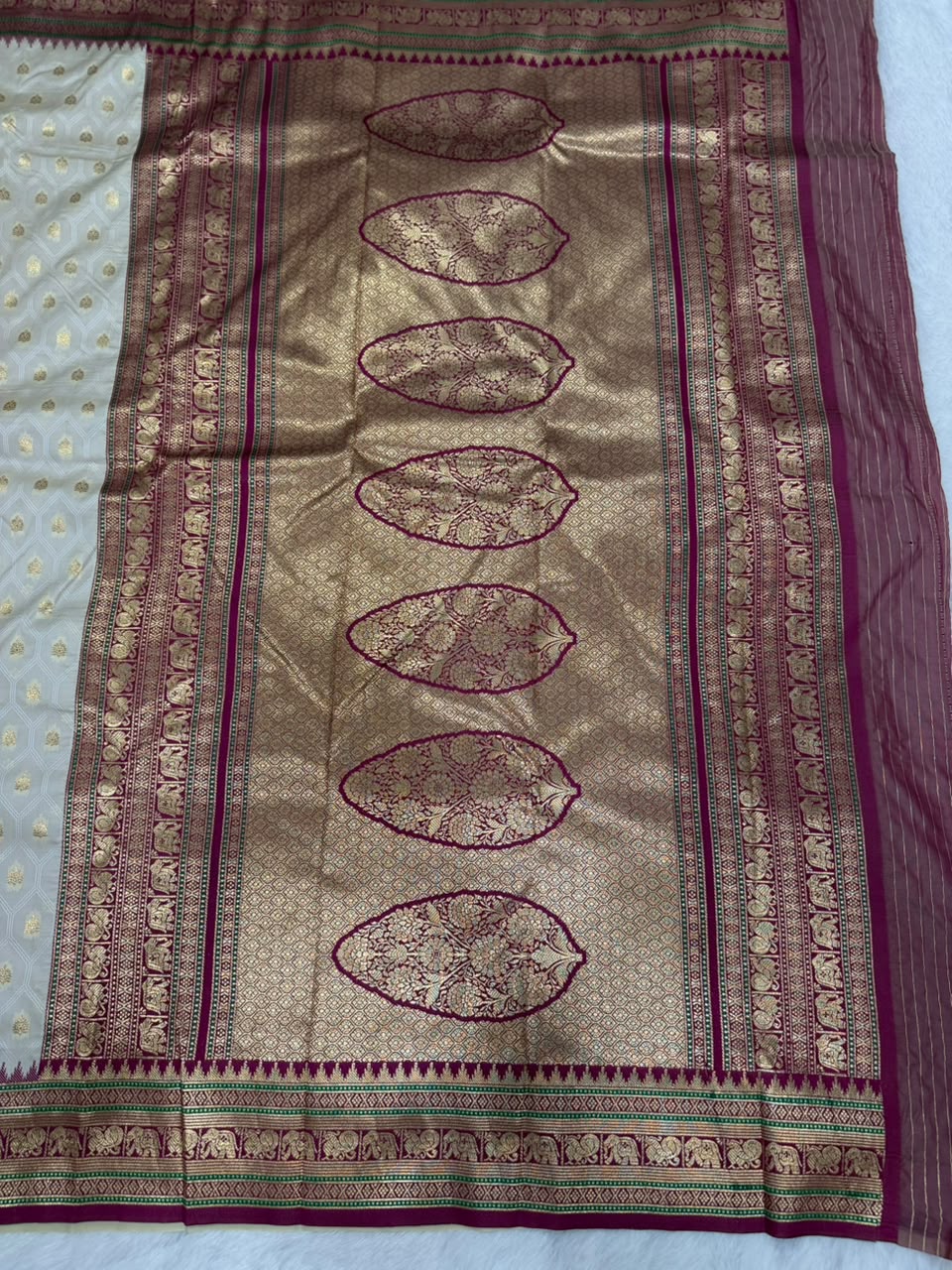 Cream Kanchi Semi Silk Saree ✨
