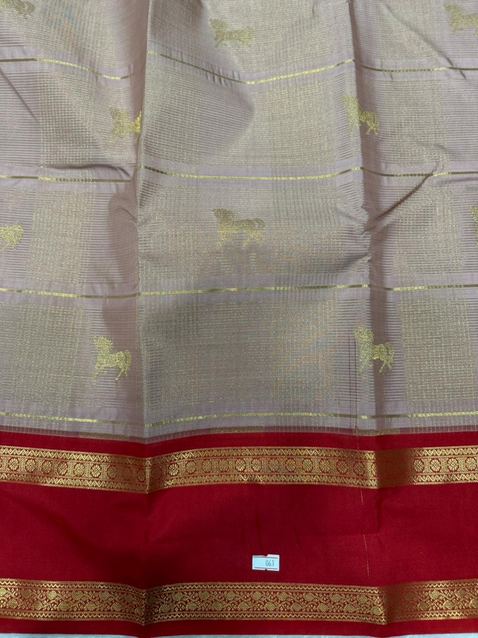 Vintage Kanchi Silk Rose Pink Checks Saree