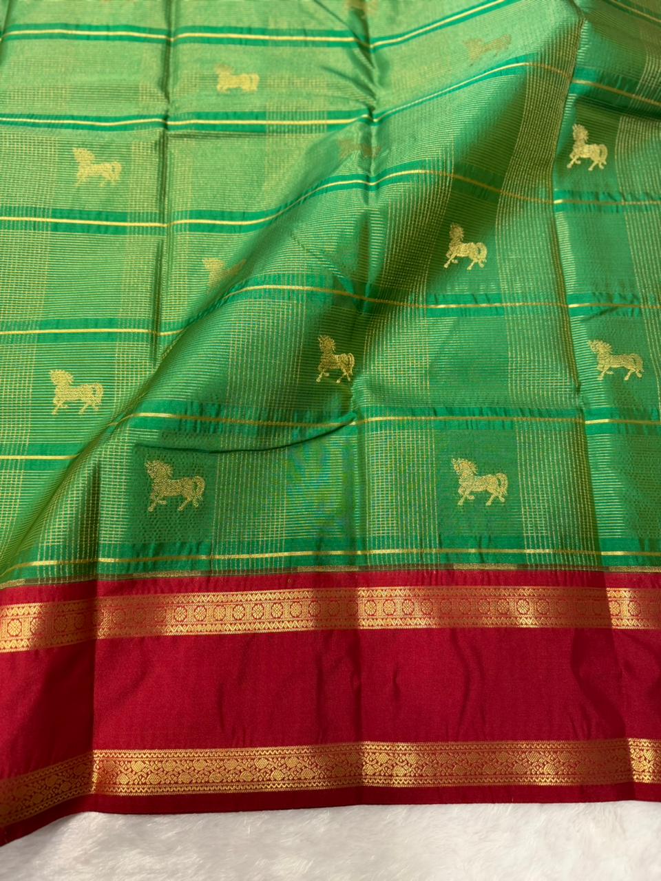 Vintage Kanchi Silk Green Checks Saree