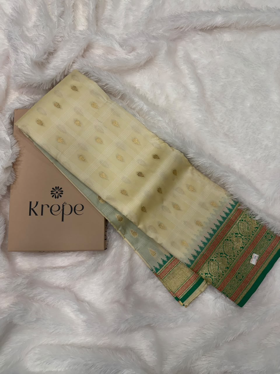 Cream Kanchi Semi Silk Saree ✨