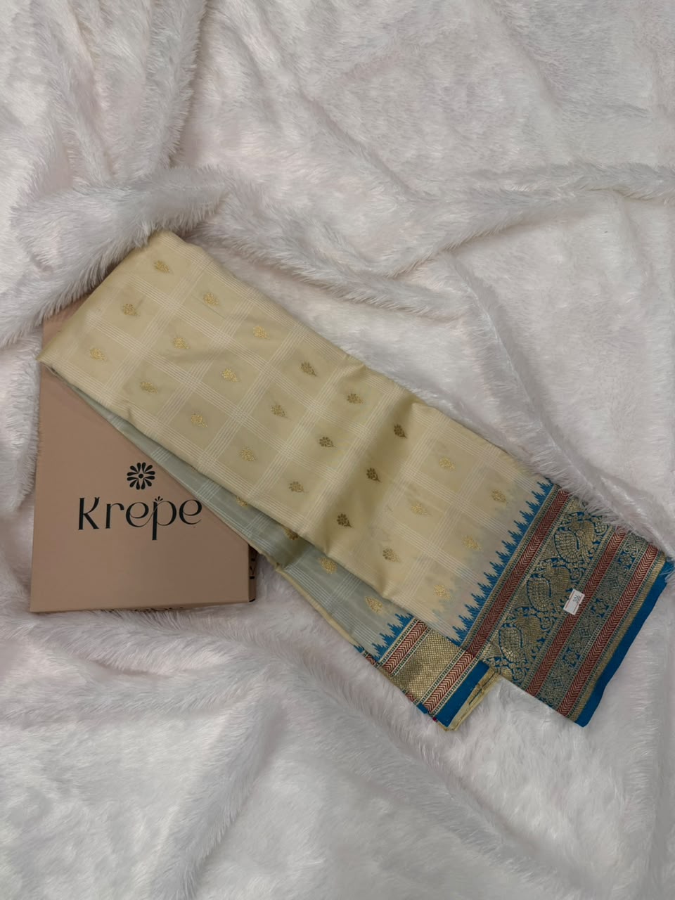 Cream Kanchi Semi Silk Saree ✨