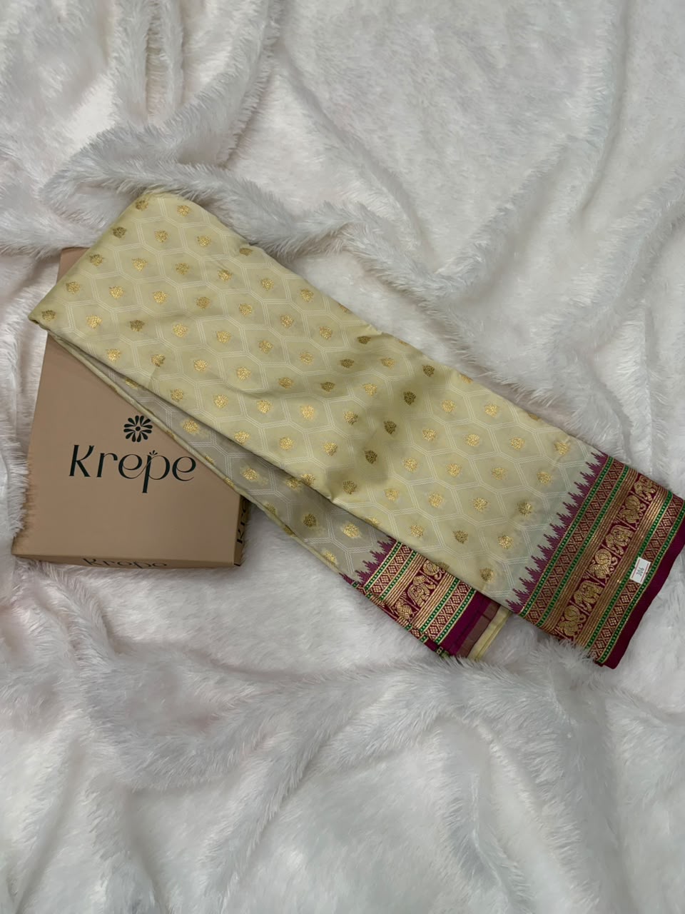 Cream Kanchi Semi Silk Saree ✨